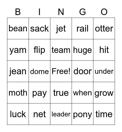 Short and Long Vowels #3A Bingo Card