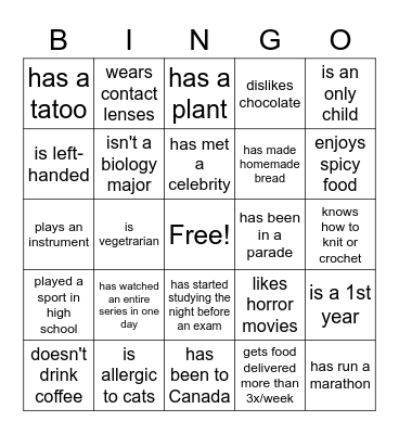 Untitled Bingo Card
