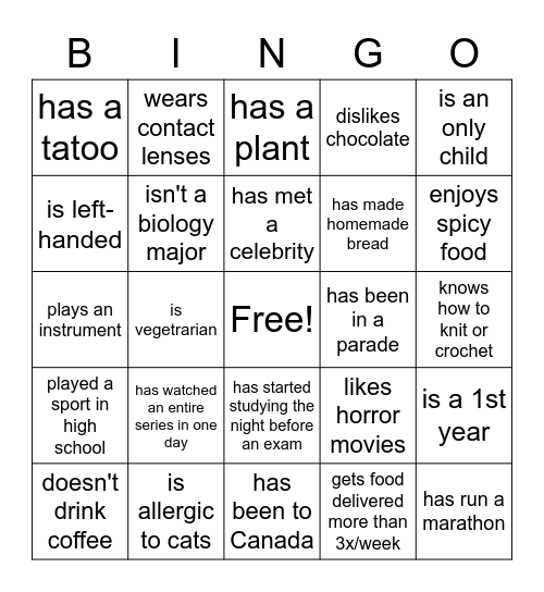 Untitled Bingo Card