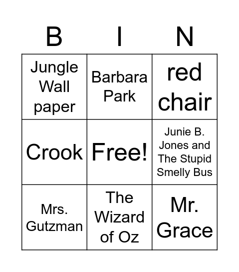 Harper Junie B Jones Bingo Card