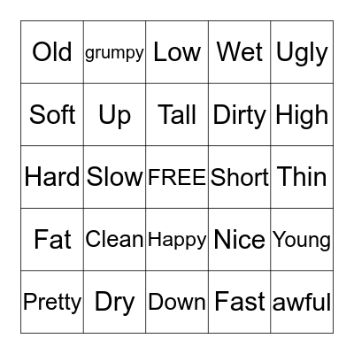 Opposite Bingo Card