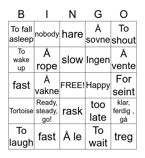 word Bingo Card