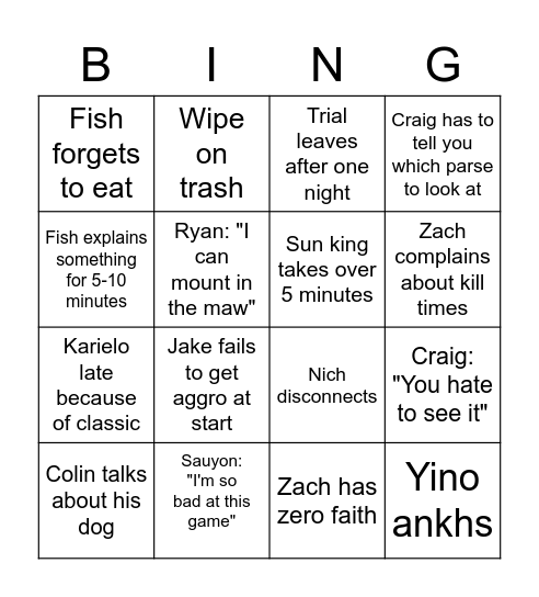Toasty Bingo Card