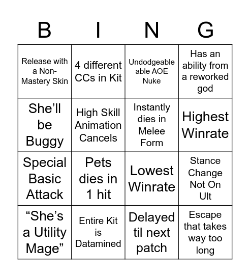 Tiamat Bingo Board Bingo Card