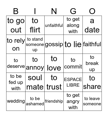 Les Relations Personnelles Bingo Card