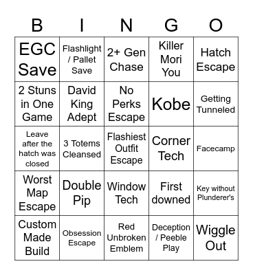 DBD Bingo Ep. 2 Bingo Card