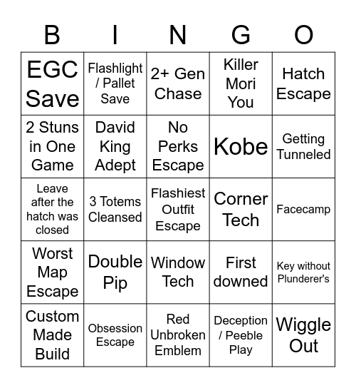 DBD Bingo Ep. 2 Bingo Card