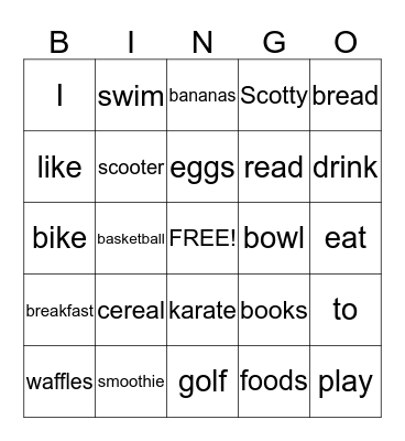 Scottie's Favorites….. Bingo Card