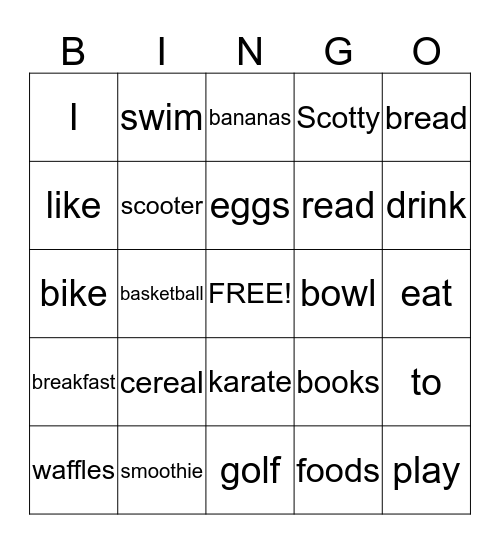 Scottie's Favorites….. Bingo Card