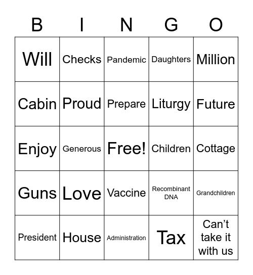 Family Bingo Card