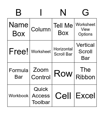 Intro to Excel Bingo Card