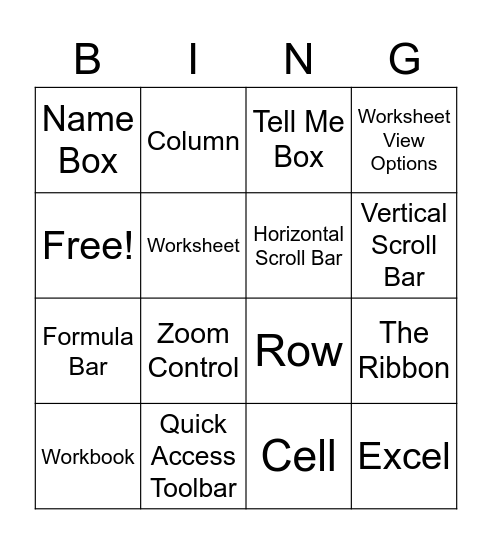 Intro to Excel Bingo Card