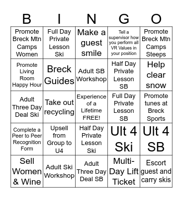 Product Sales Bingo Card