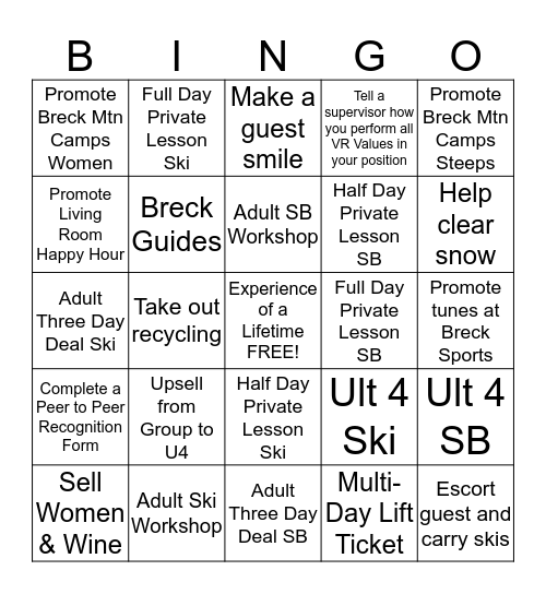 Product Sales Bingo Card