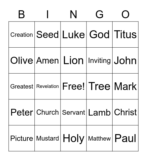 Sermon Bingo Card