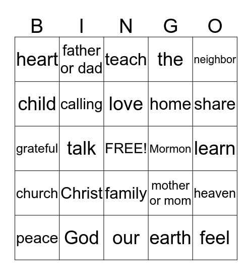 CHURCH BINGO Card