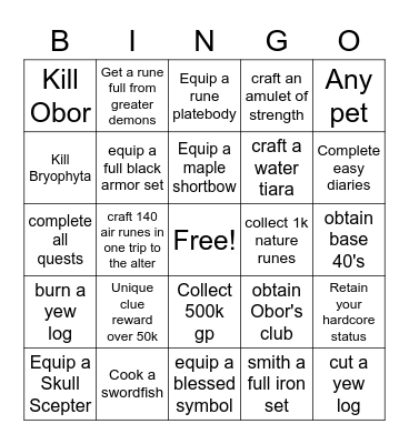 OSRS Bingo Card