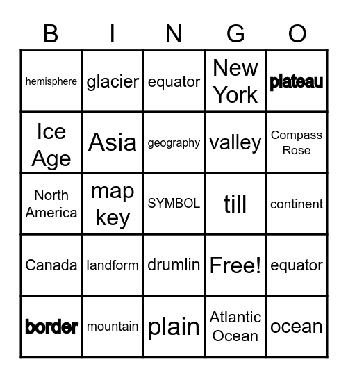 Landform Vocab. + Geography Skills Review Bingo Card