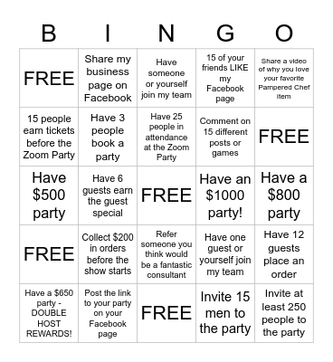 The Pampered Chef ZOOM BINGO Card