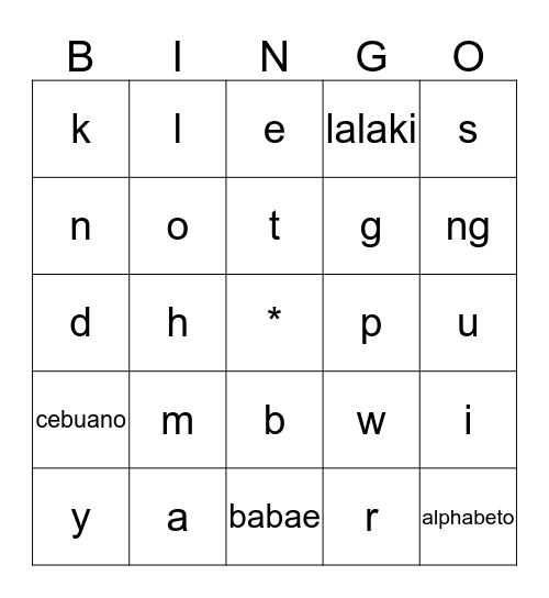 Alphabetong Cebuano Bingo Card