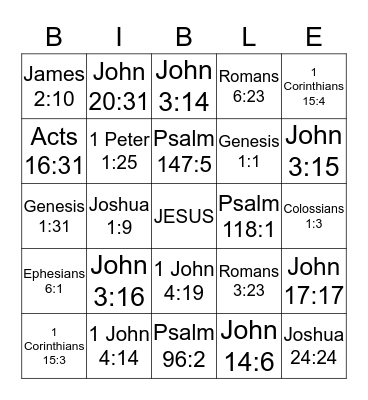 Bible Verse Bingo Card