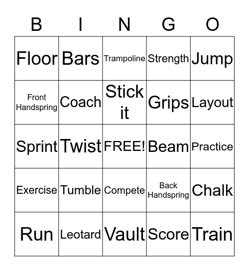 Gymnastics Bingo Card