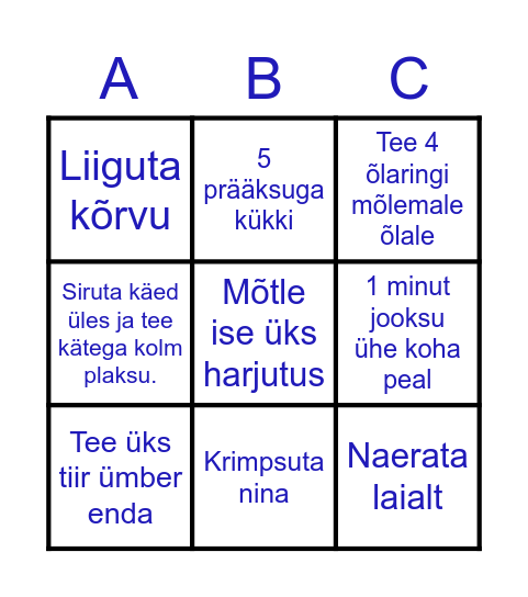 Natuke liigutamist Bingo Card