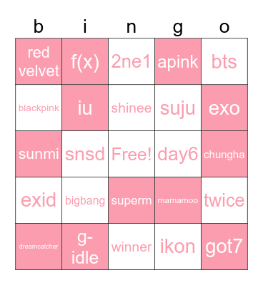kpop card <3 Bingo Card