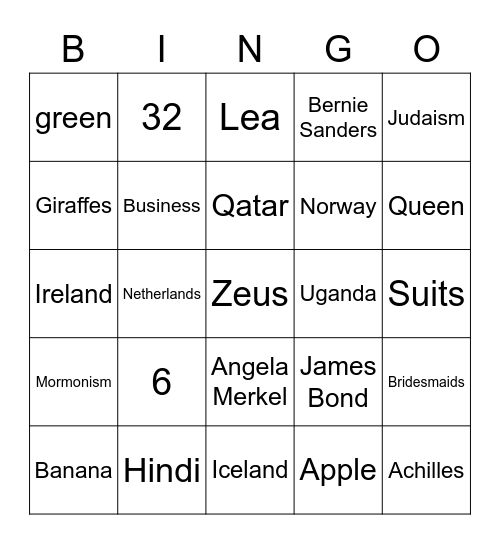 Kim's amazing Bingo Quiz! Bingo Card
