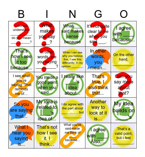 Number the Stars - Discussion Stems Bingo Card