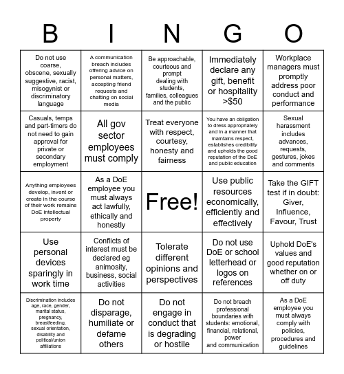 The CODE Bingo Card