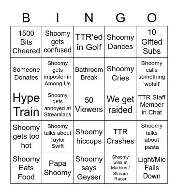 Shoomy Bingo 3.0 Bingo Card