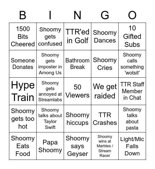 Shoomy Bingo 3.0 Bingo Card