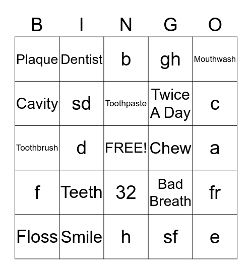 Healthy Teeth Bingo Card