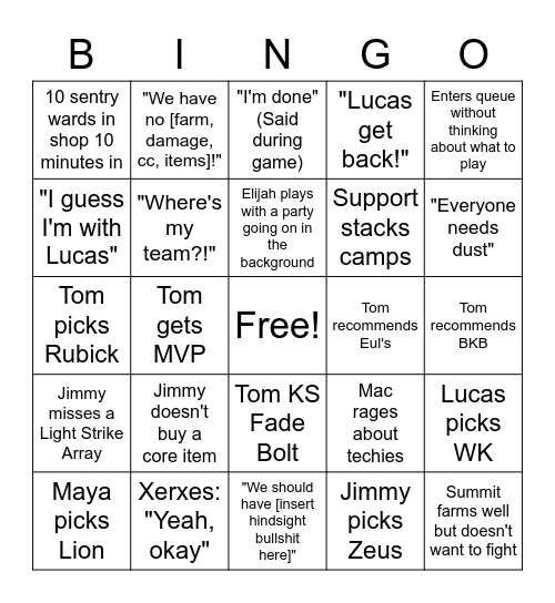 DOTA BINGO Card