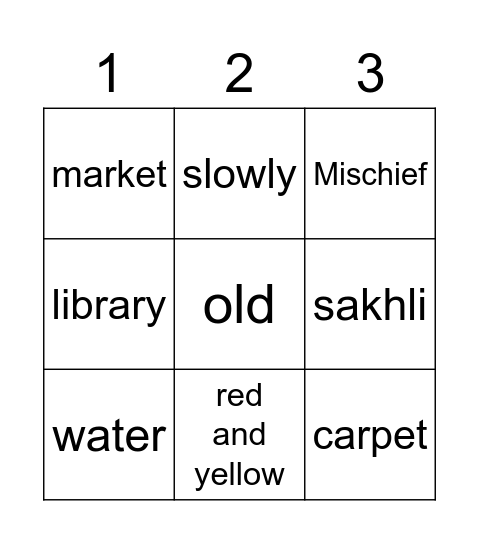 Nani Walks to the Park Bingo Card