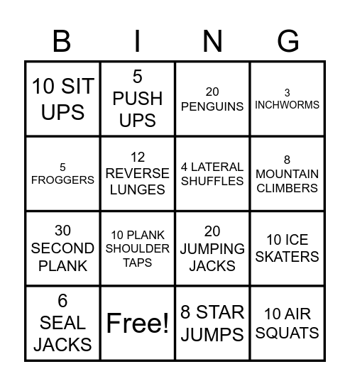 FITNESS BINGO Card