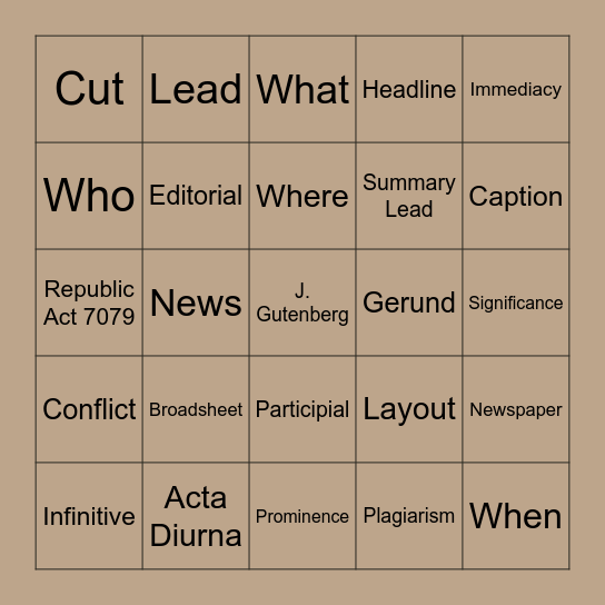 Basic Journalism Bingo Card