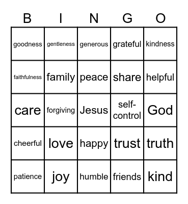 Fruit of the Spirit - Love Bingo Card