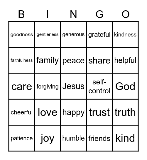 Fruit of the Spirit - Love Bingo Card