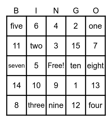 Number Bingo Card