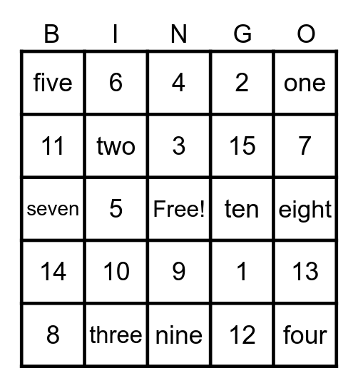 Number Bingo Card