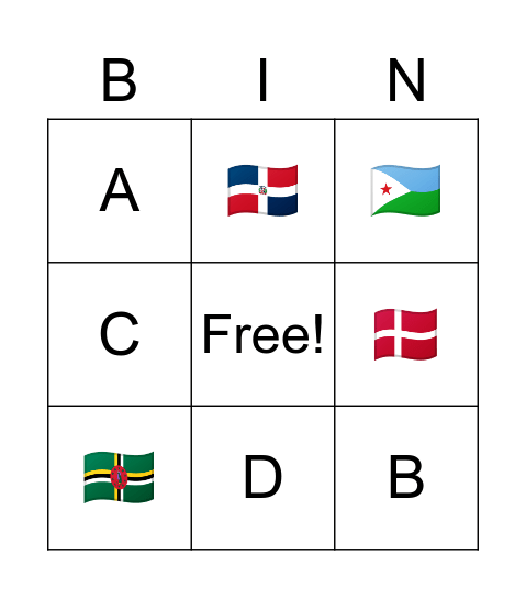 Country d (I know I use a b c d ) Bingo Card