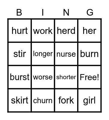 4.2 Wonders: Bossy R Bingo Card