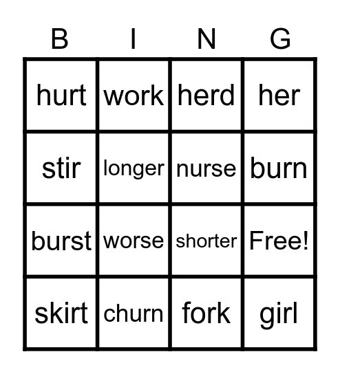 4.2 Wonders: Bossy R Bingo Card