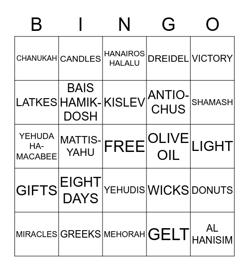 CHANUKAH BINGO Card