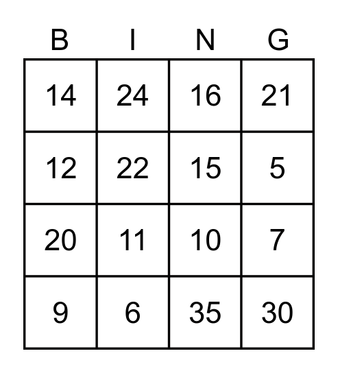 Math Facts Bingo Card