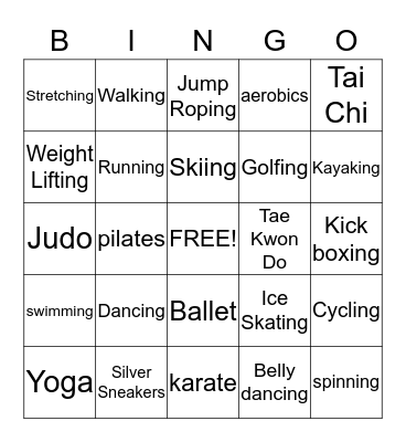 Fitness Bingo Card