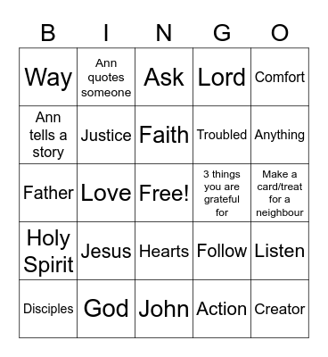 January 24 Sermon Bingo! Bingo Card