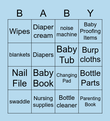 Baker Baby Shower Bingo Card